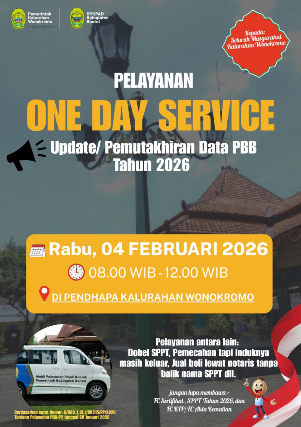 Kalurahan Wonokromo Gelar Pelayanan One Day Service Pemutakhiran Data PBB Tahun 2026